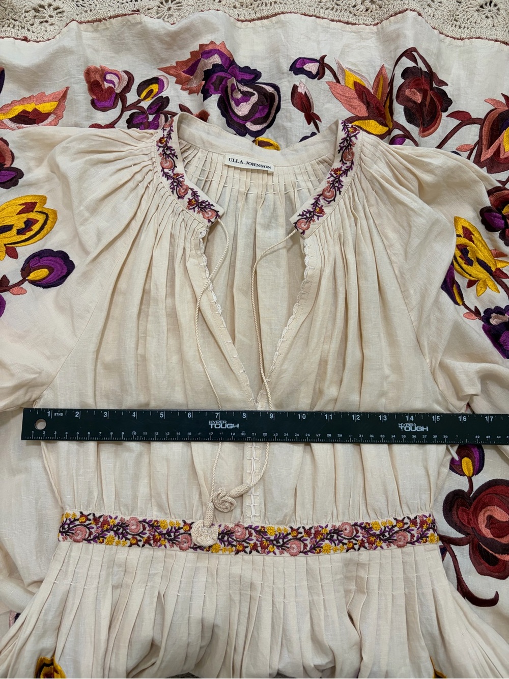 Ulla Johnson Bohemian Embroidered Floral Midi Linen Cotton Dress, Women's Size 2 - Picture 11 of 13